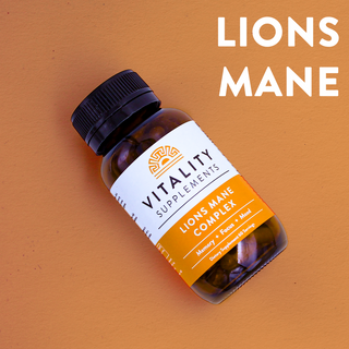 Vitality Supplements Lion's Mane on an orange background